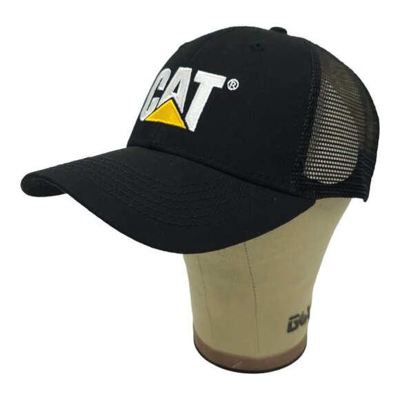Caterpillar CAT Equipment Black Mesh Retro Snapback Cap Trucker Baseball NEW - Picture 2 of 13